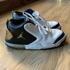Jordan White with Gold/Black Accents High Top Shoes - Size Men's 11 1/2